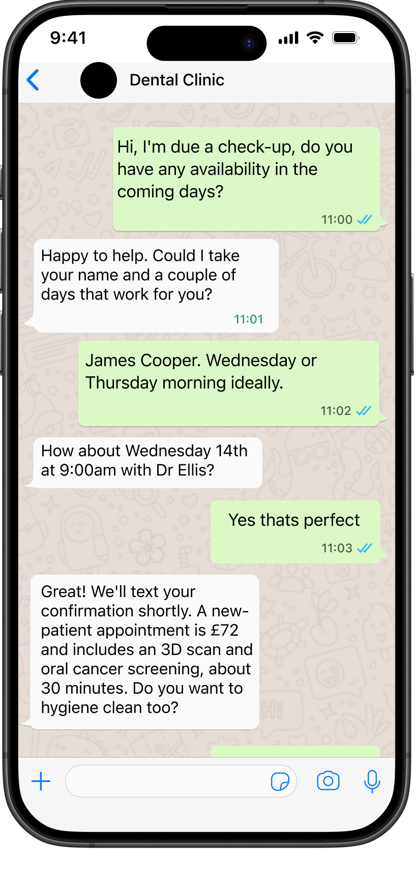 A customer WhatsApp message being answered instantly by enchat