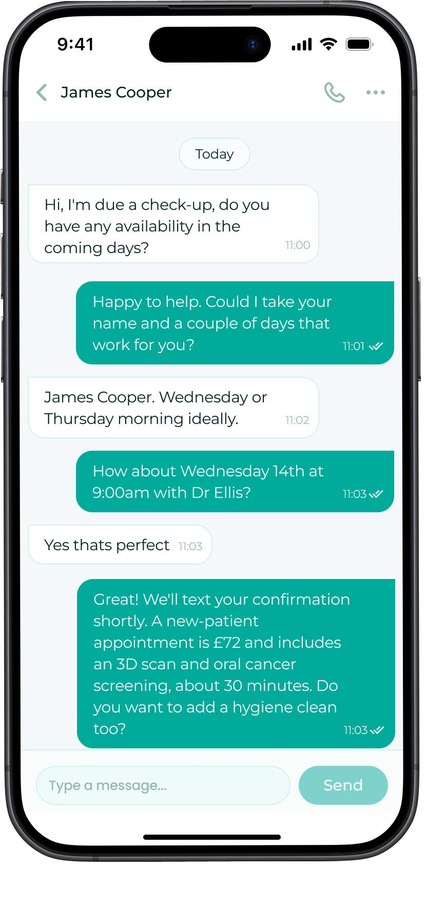 A full customer conversation viewed inside the enchat app