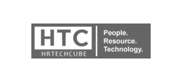 HTC logo with the words People. Resource. Technology. on black background.