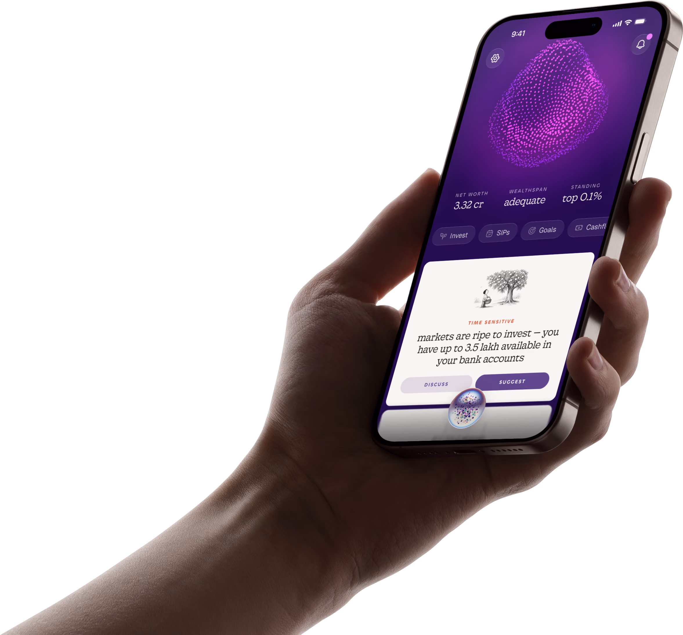 Cruise app on iPhone showing time-sensitive investment alert with 3.5 lakh available in bank accounts