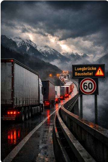 Der alpenquerende Güterkraftverkehr über die Inntal- und Brennerroute ist für Industrie, Handel und Versorgung in ganz Europa unverzichtbar. 