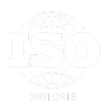 ISO 9001:2015 certification emblem with a globe design behind the text.
