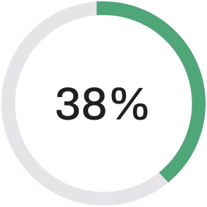Kreisdiagramm zeigt 38% in grün und 62% in grau.