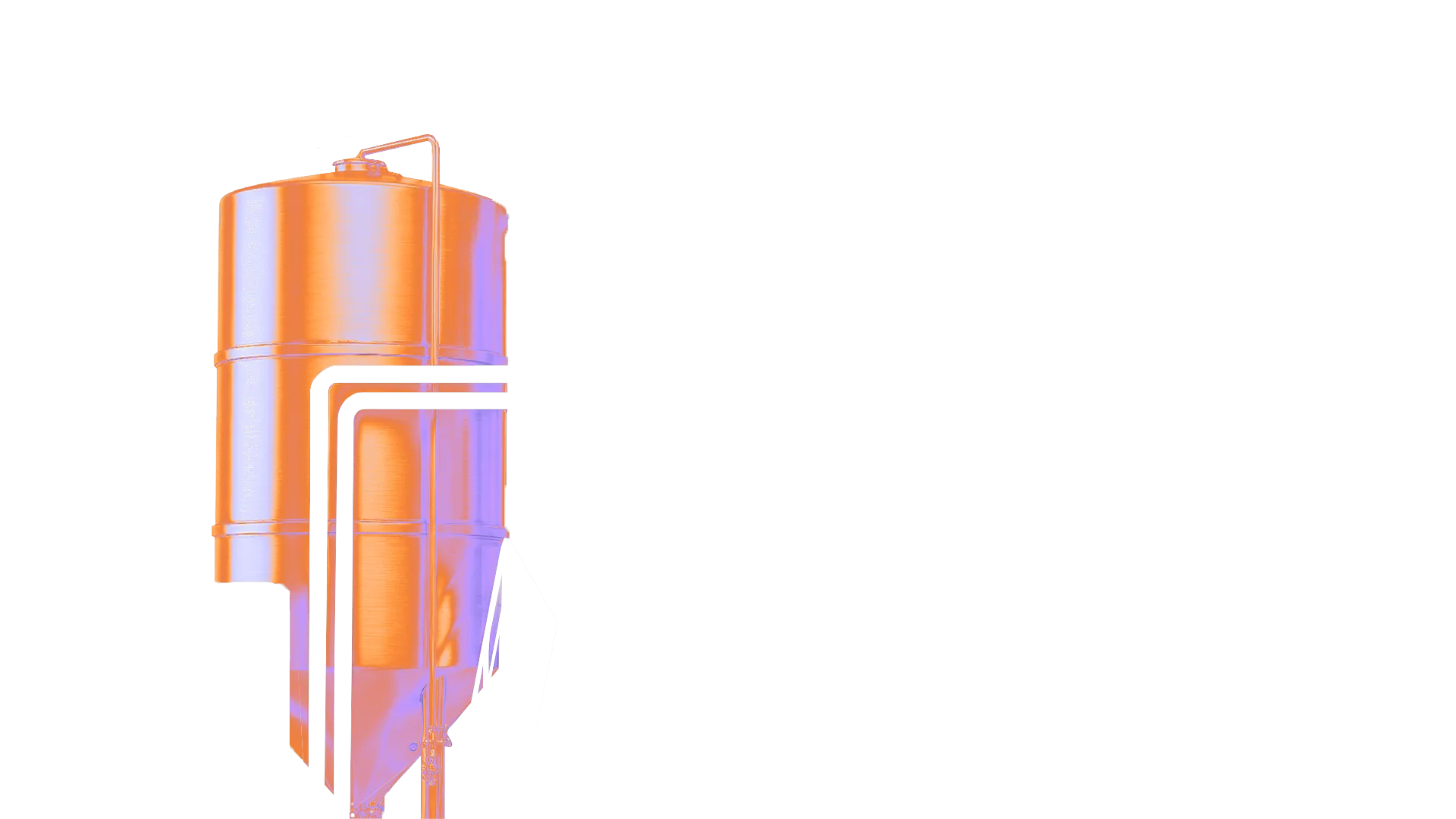 Large stainless steel industrial processing tanks connected by pipes and valves with control panel nearby.