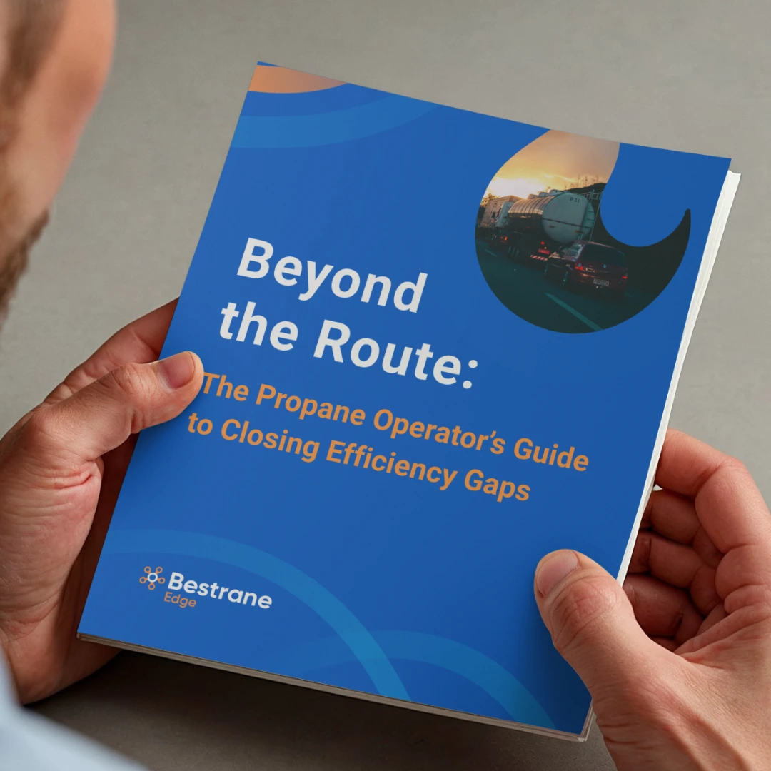 Book titled 'Beyond the Route: The Propane Operator’s Guide to Closing Efficiency Gaps' held by a person.