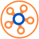 Central blue circle connected to six smaller orange circles with an outer orange ring.