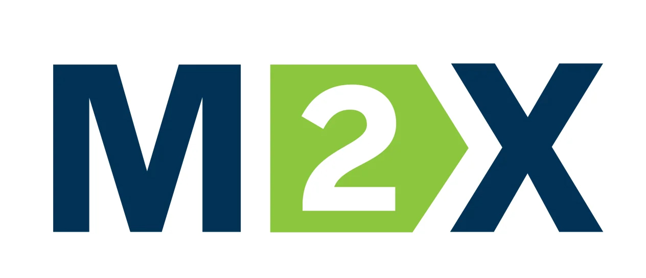 Logo with dark blue letters 'M' and 'X' and a green hexagon containing the white number '2' between them.