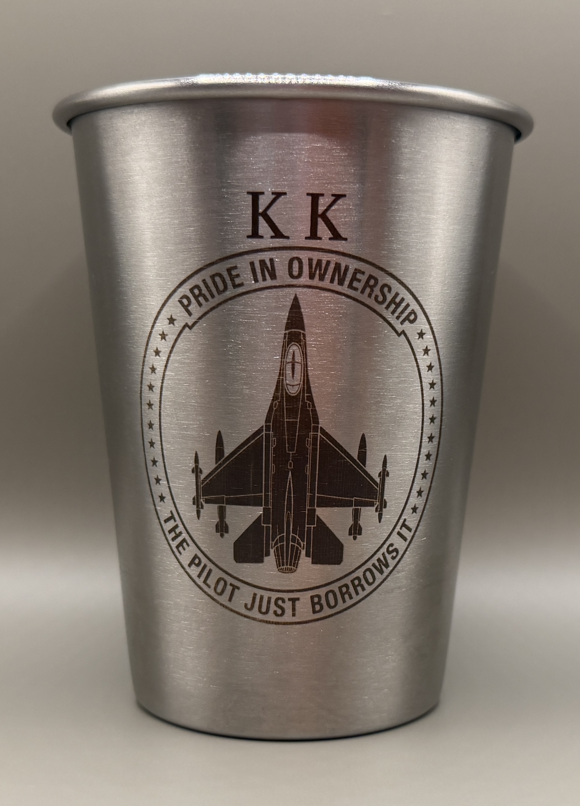 Shayne's engraved stainless cup work.
