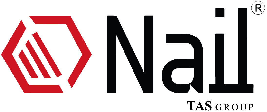 Nail company logo with stylized red hexagon and bars next to the text Nail.