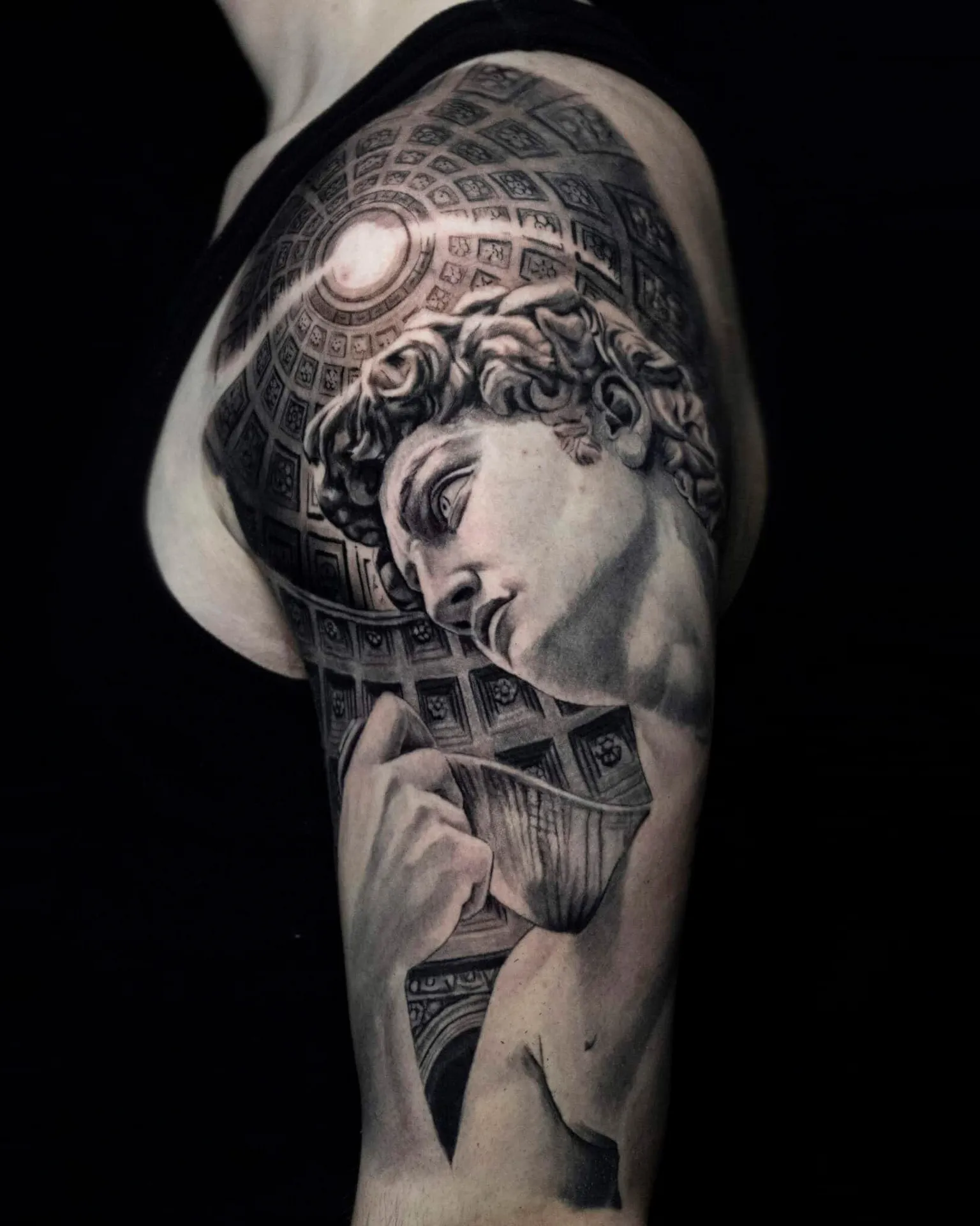 Black and grey realism portrait tattoo by Raza Tattoo in Aarhus 