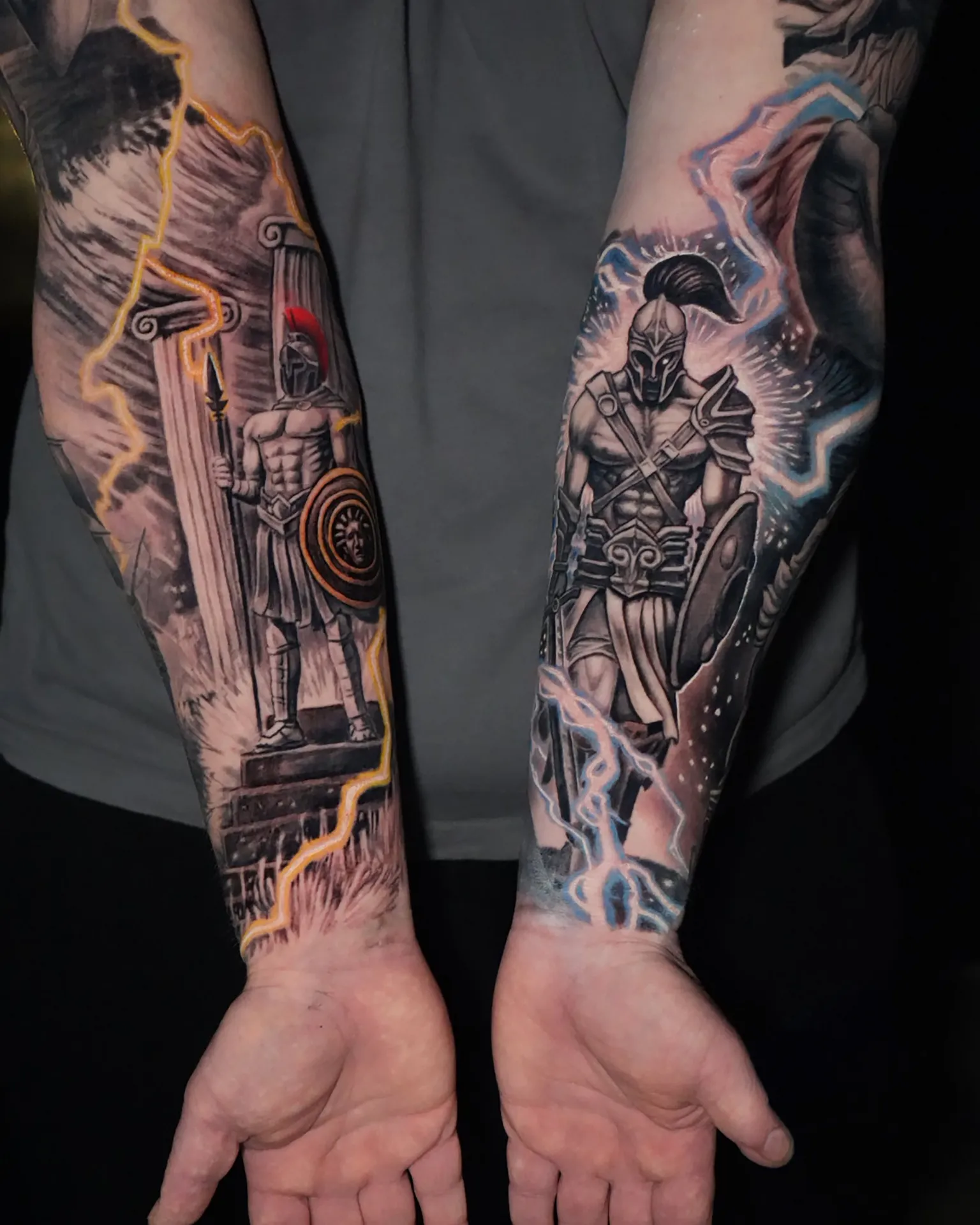 Warrior tattoos in color realism by Raza Tattoo in Aarhus 
