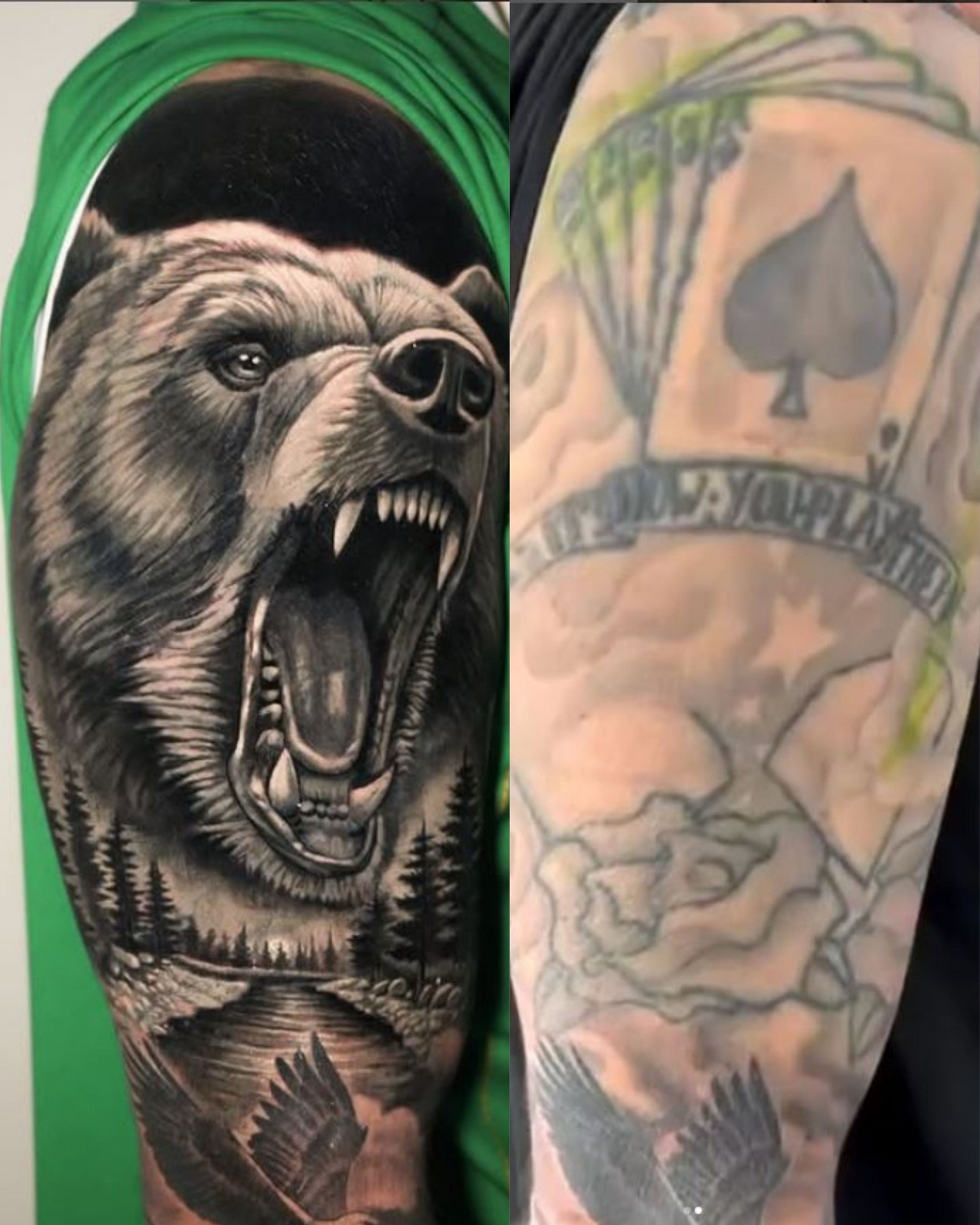 Cover up tattoo in black and grey realism by Raza Tattoo in Aarhus 