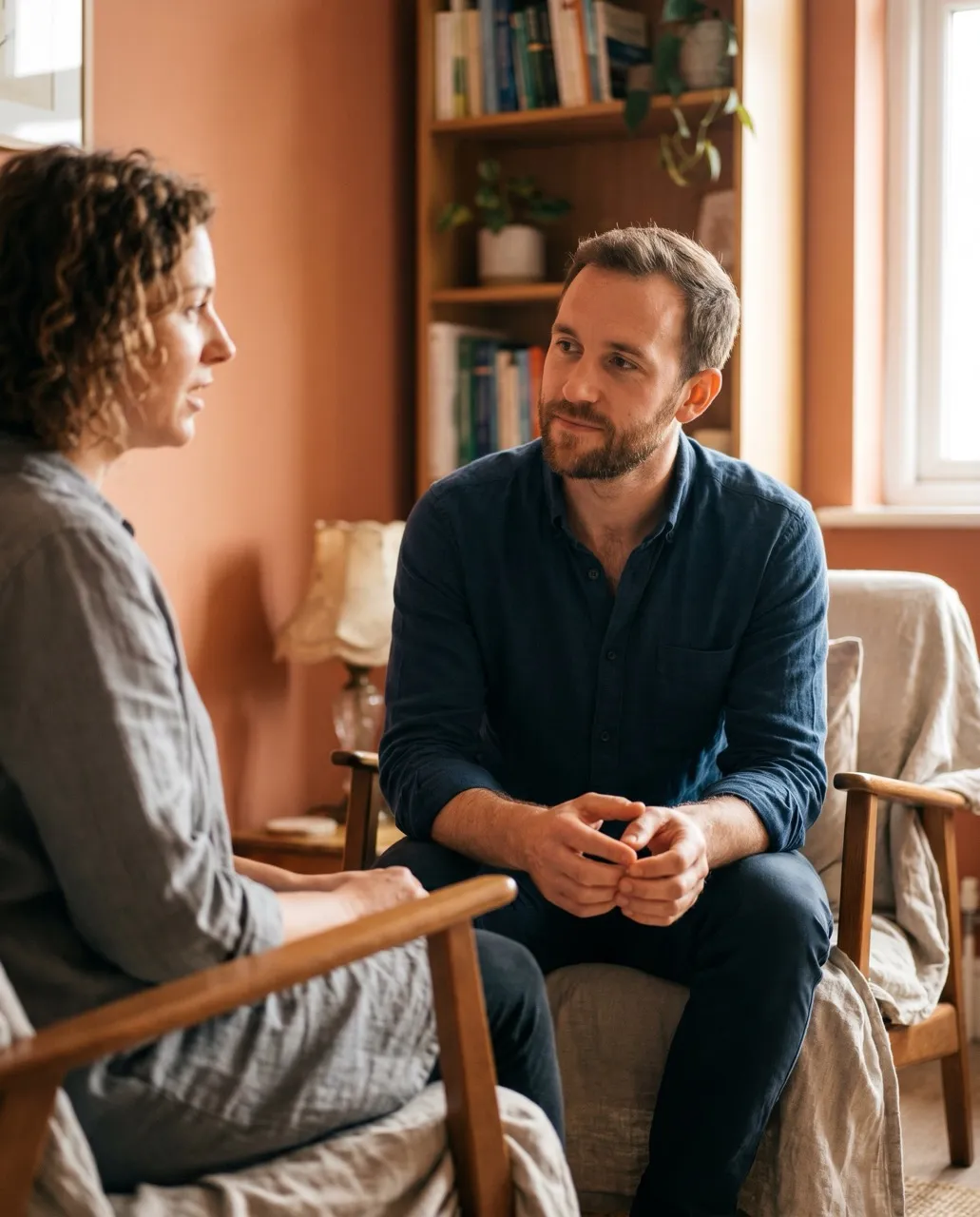 Osteopaat Niels in gesprek met een cliënt tijdens het intakegesprek