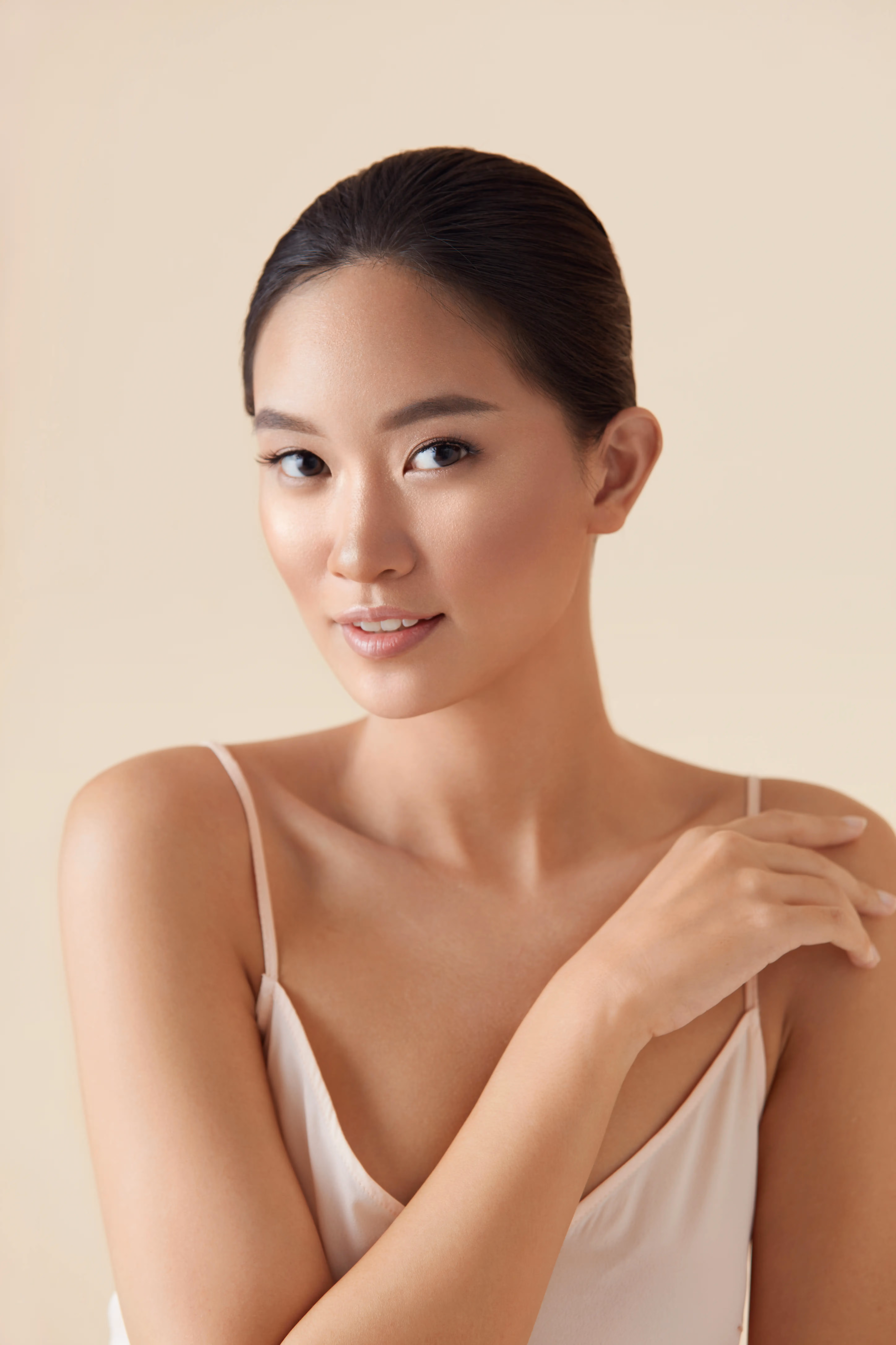 A woman smiling