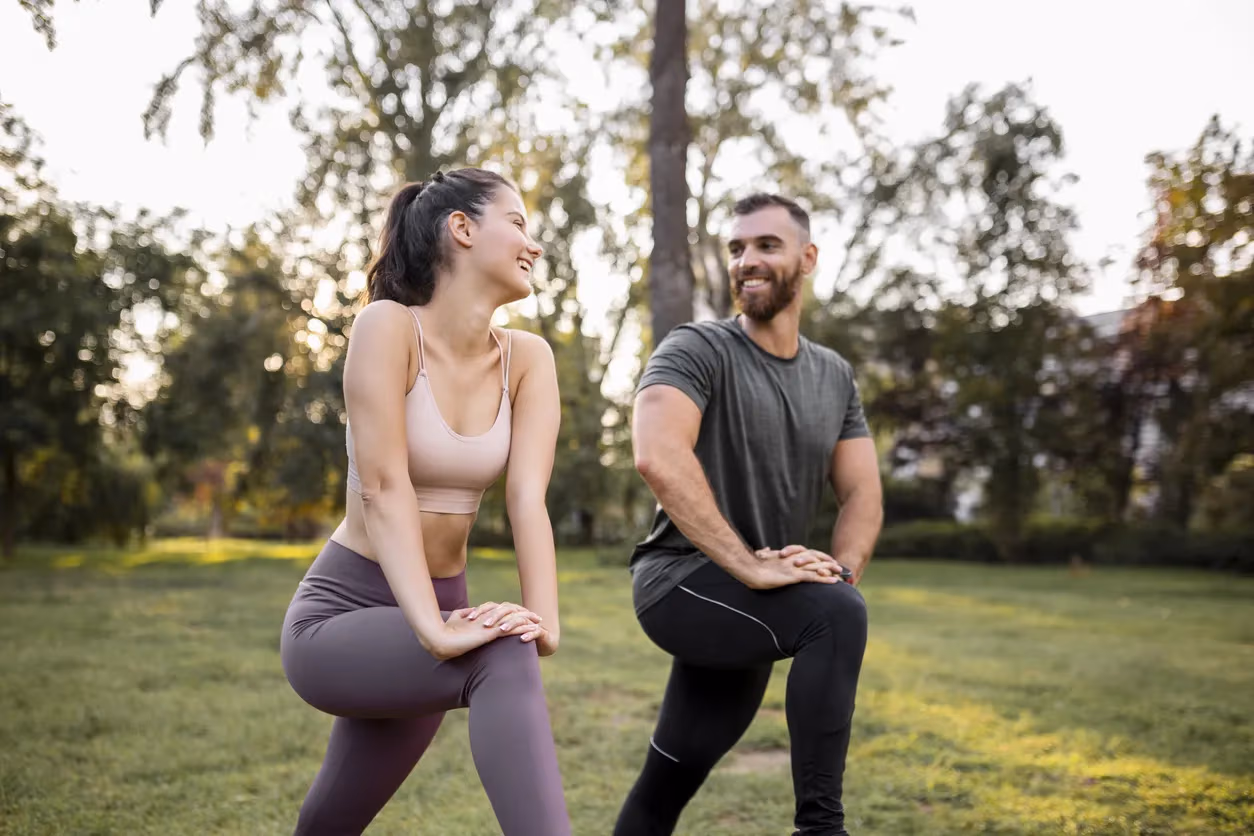 A couple stretching