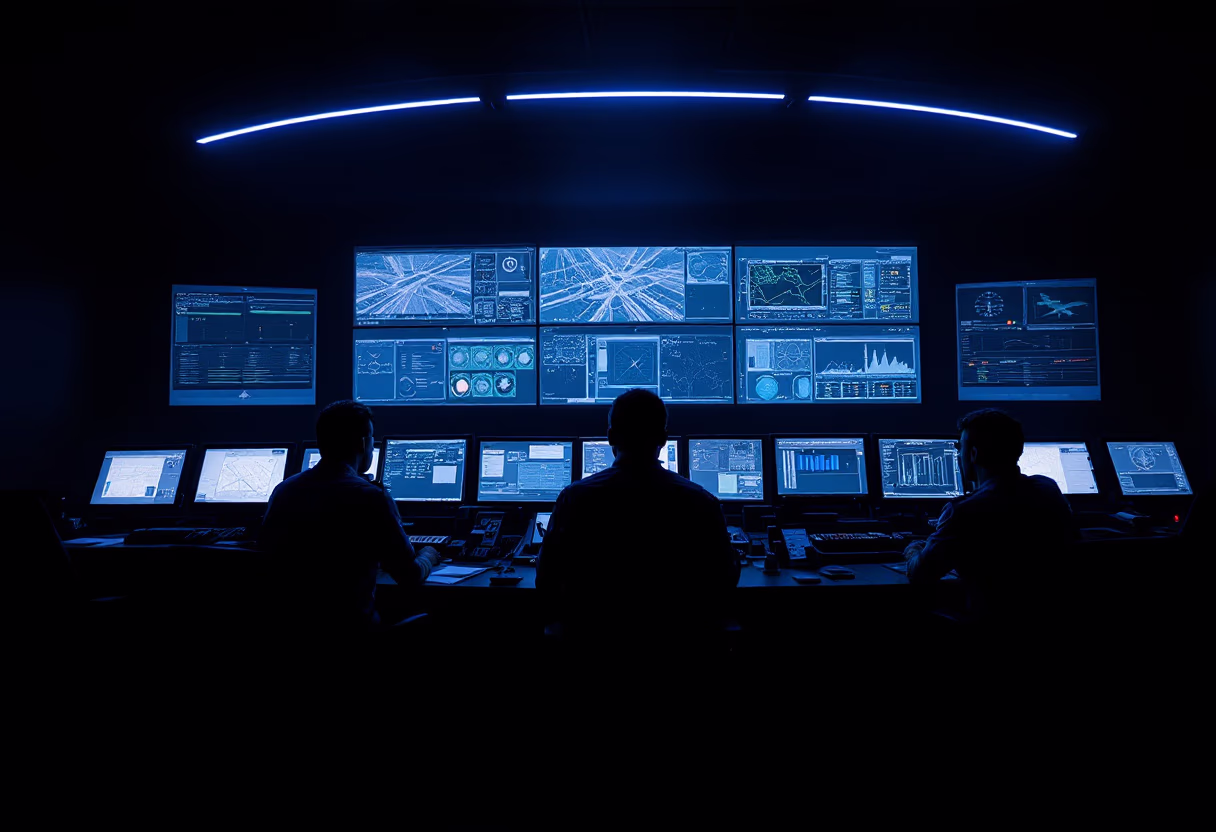 Modern high-tech workspace and mission control center