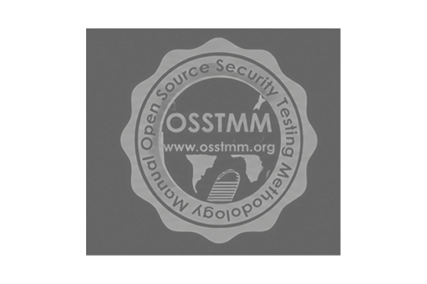Seal with text 'OSSTMM' and 'www.osstmm.org' in the center, surrounded by a circle containing the words 'Open Source Security Testing Methodology Manual'.