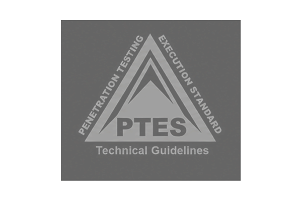 PTES logo featuring a gray triangle with the text 'PENETRATION TESTING' on the left side, 'EXECUTION STANDARD' on the right side, 'PTES' in bold in the center, and 'Technical Guidelines' below the triangle, all on a black background.