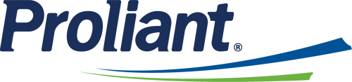 Proliant company logo with stylized blue and green design elements.