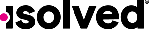 isolved logo with a pink dot above the letter i and black text.