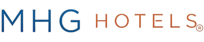 MHG Hotels logo with MHG in blue and Hotels in orange and beige shades.