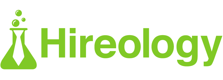 Hireology company logo with a green flask and tie symbol next to green text.