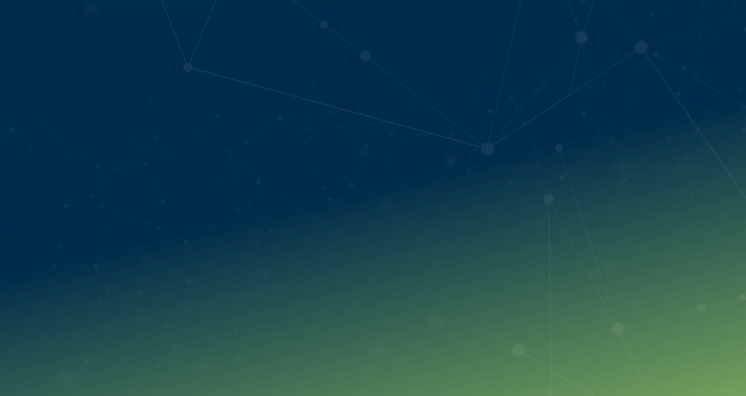 Abstract gradient background from blue to green with connected dots and faint stars.