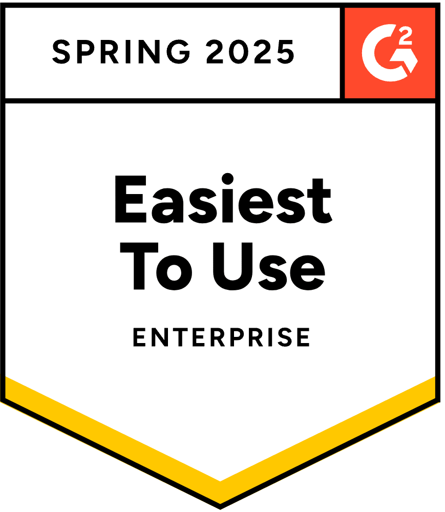 G2 Spring 2025 badge for Easiest To Use Enterprise software award.