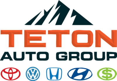 Teton Auto Group logo with mountain graphic and logos of Toyota, Volkswagen, Honda, Hyundai, and a dollar sign.