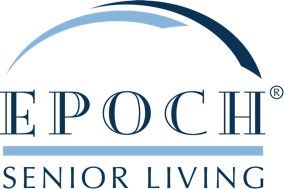 Logo of Epoch Senior Living with a stylized blue arch above the text.