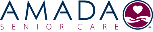 AMADA Senior Care logo with hands holding a heart inside a circle.