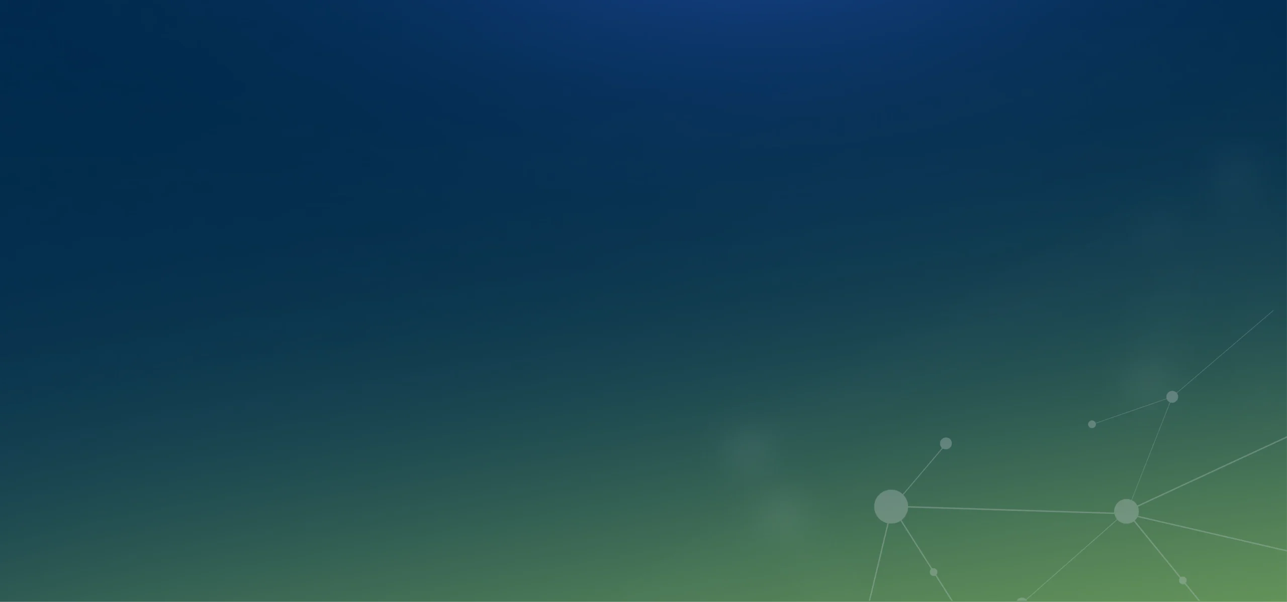 Gradient background from dark blue at top to green at bottom with connected white dots in lower right.