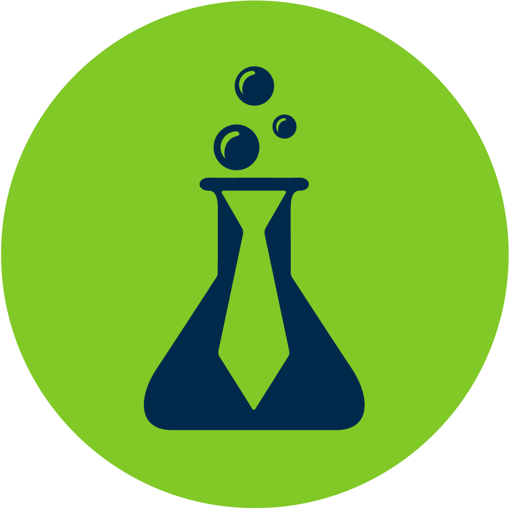 Hireology beaker icon on a green circle