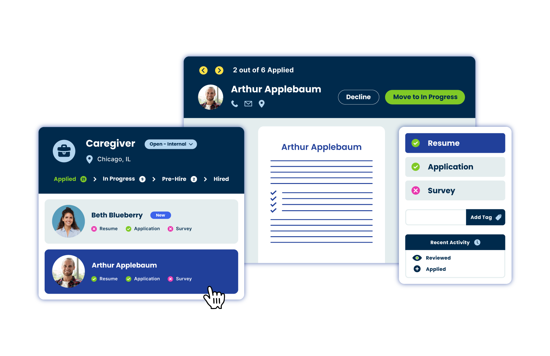 Hireology Candidate Pipeline product screenshot