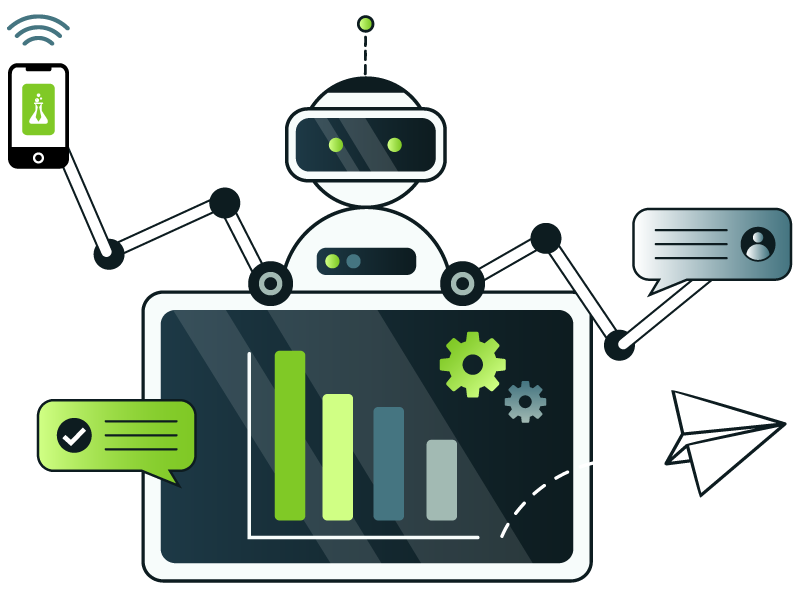 Illustration of a robot representing AI-powered hiring