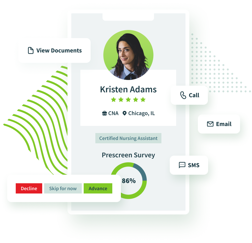 Illustration of healthcare hiring tools and candidate profiles
