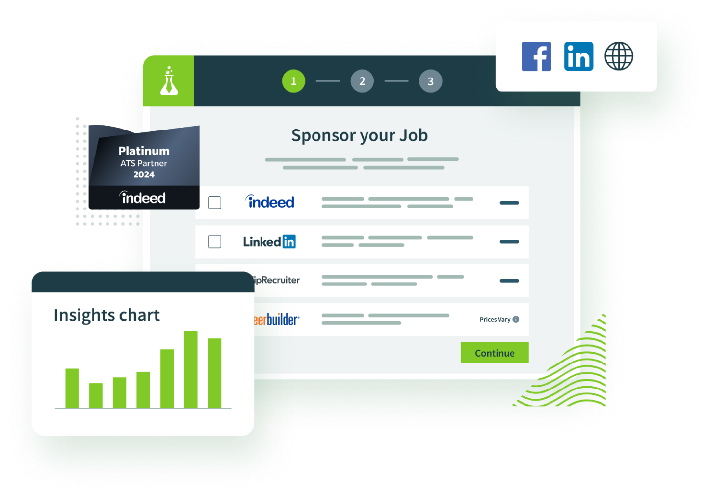Indeed Platinum ATS Partner badge with Hireology app screens