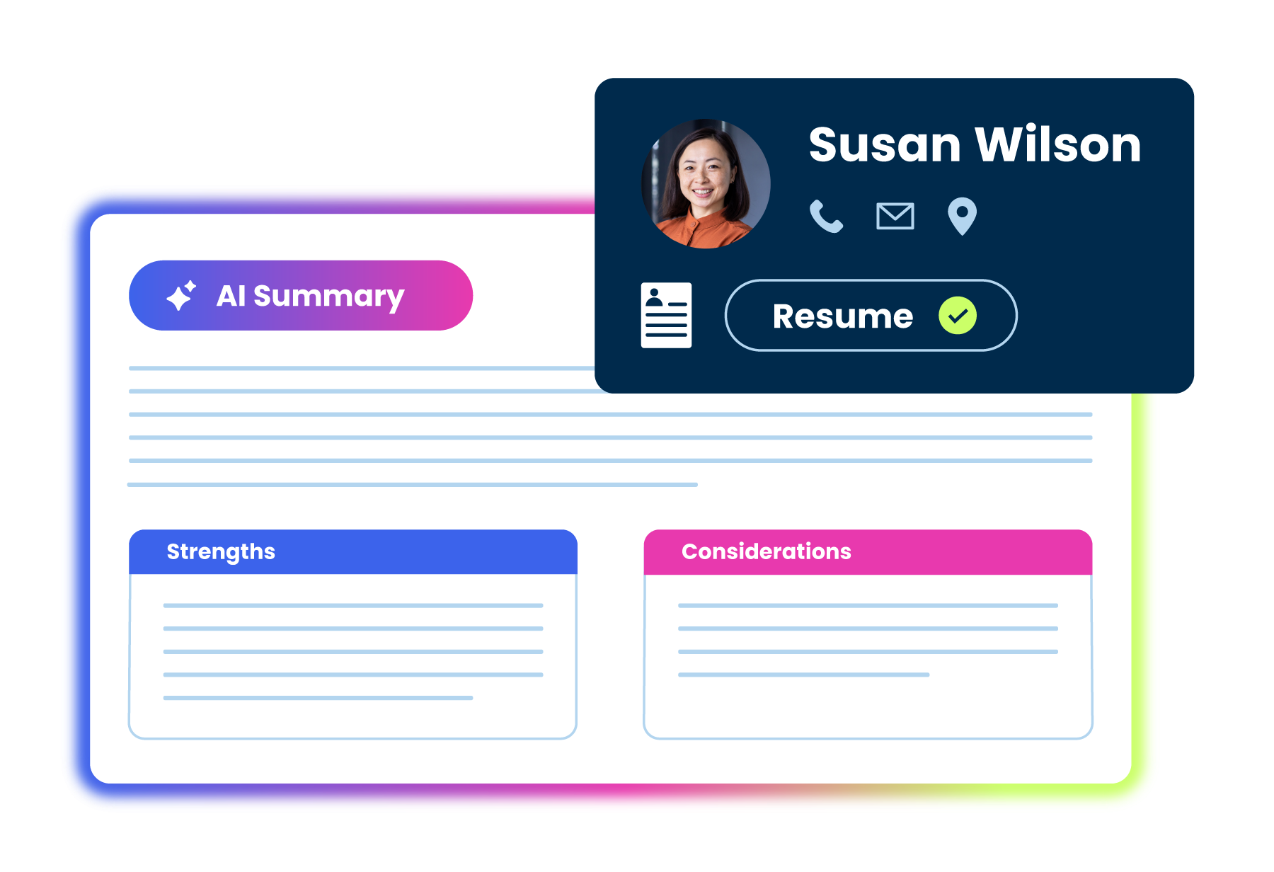 AI Candidate Summary showing a candidate's strengths and considerations