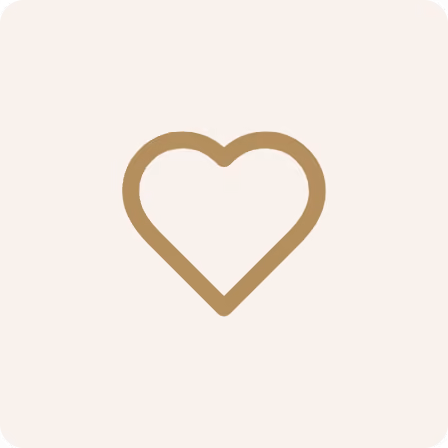 Simple brown outline of a heart shape on a light beige square background.
