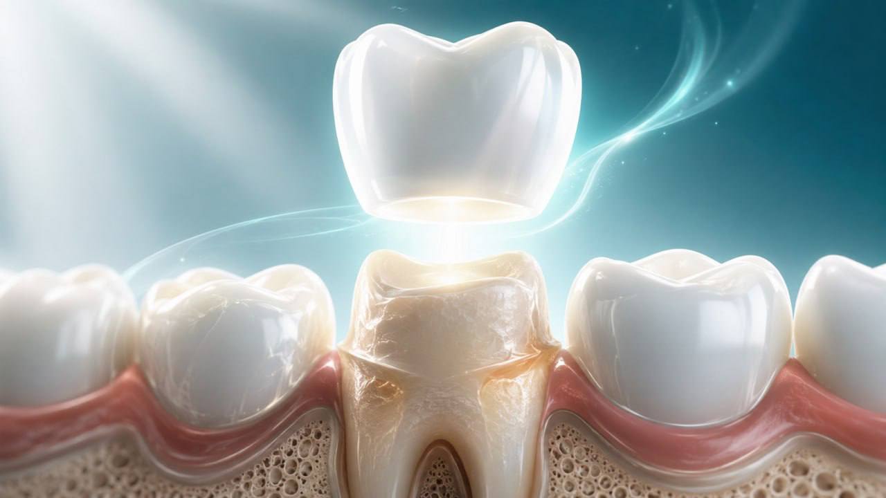Dental crown placed over natural tooth