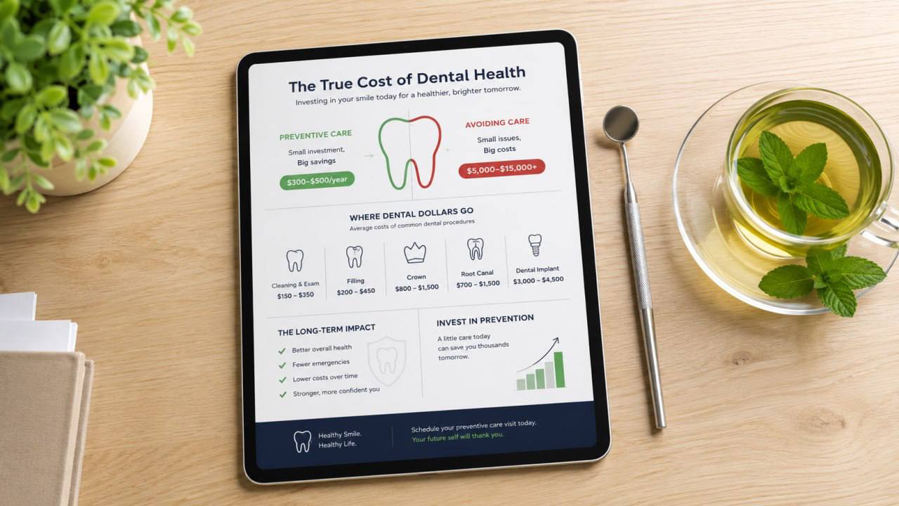 Tablet showing dental health cost breakdown