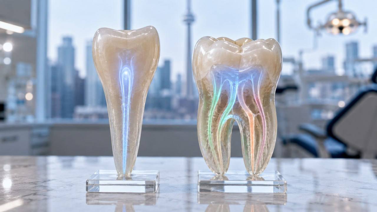 Transparent tooth models showing root canals