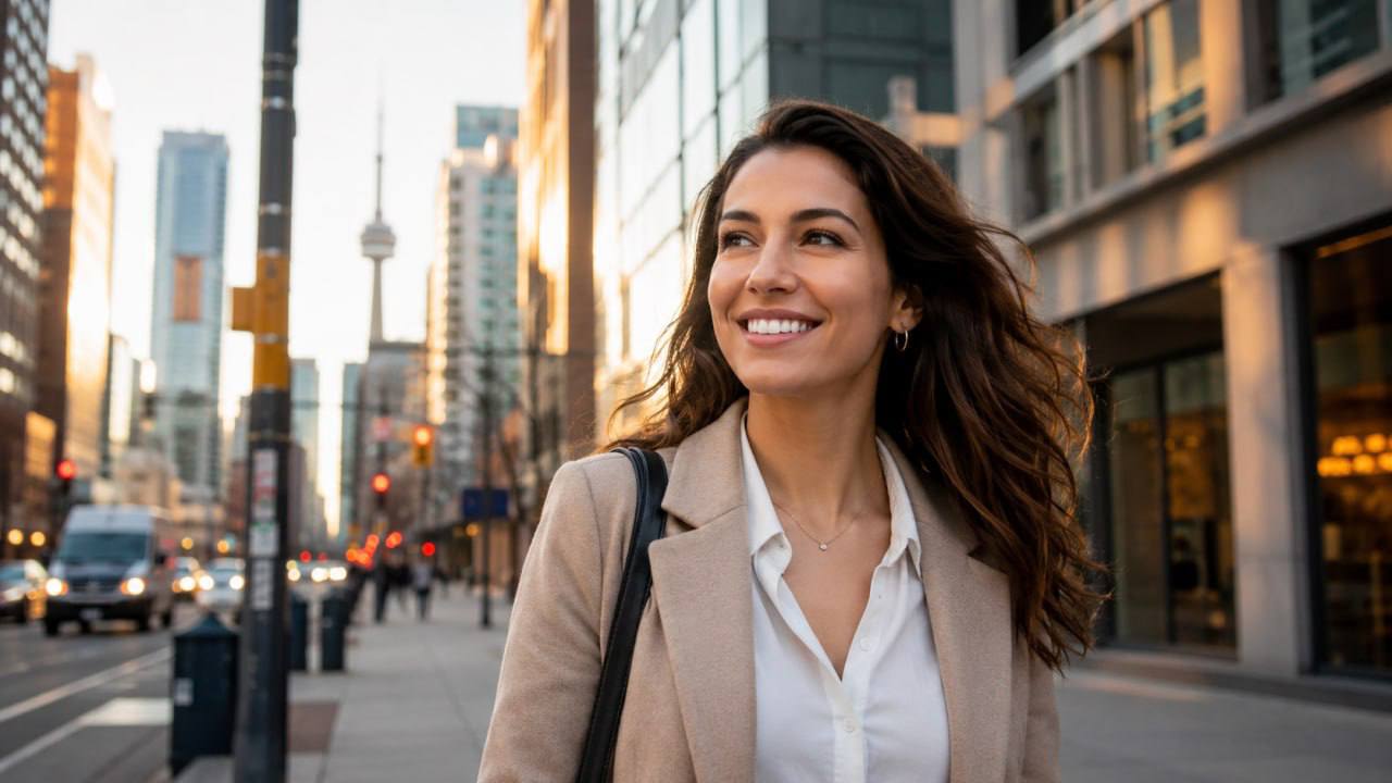 Woman smiling after aligner treatment