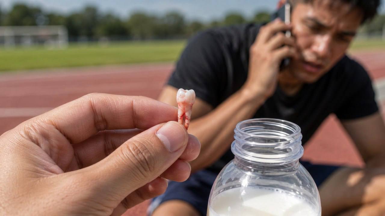 Knocked-out tooth kept near milk