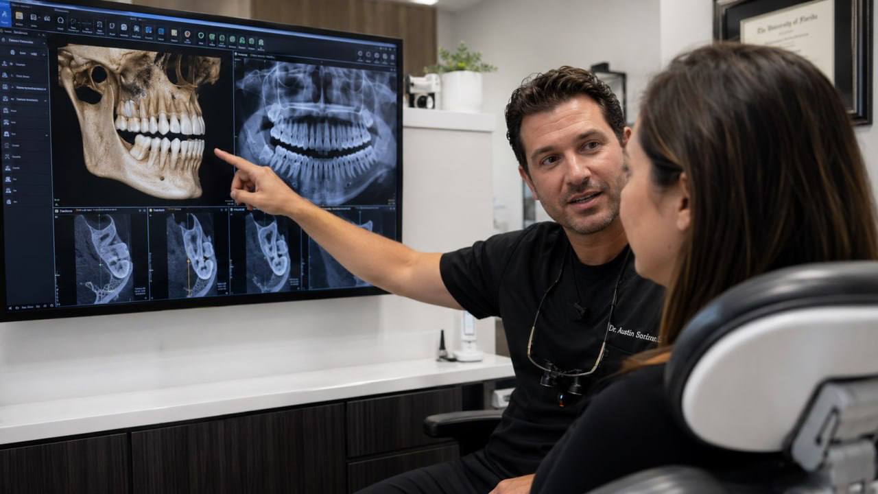 Dentist reviewing a 3D dental scan