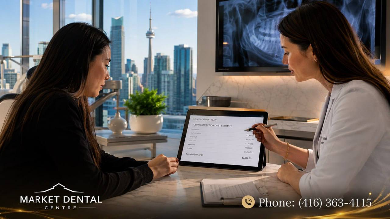 Dentist explaining tooth extraction cost estimate