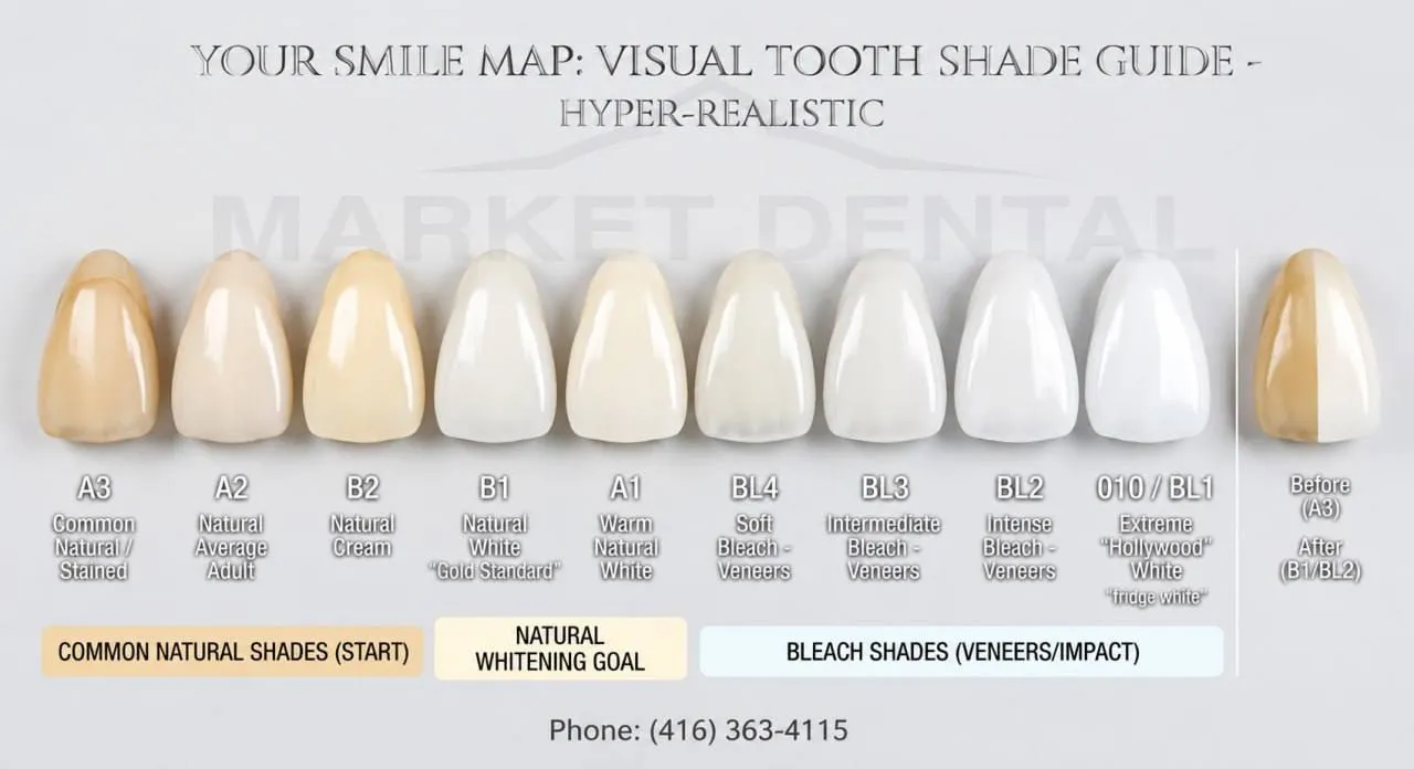 Visual guide for tooth whitening shades