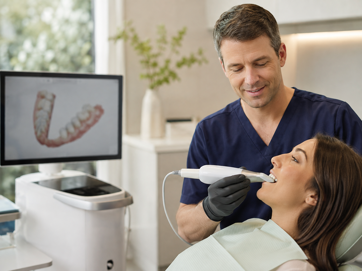Dentist using an intraoral scanner during a modern digital dental examination