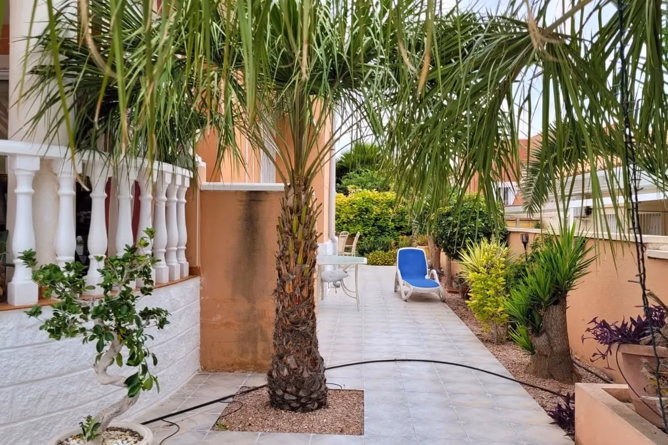 Landscaped Mediterranean garden and terrace with a pool