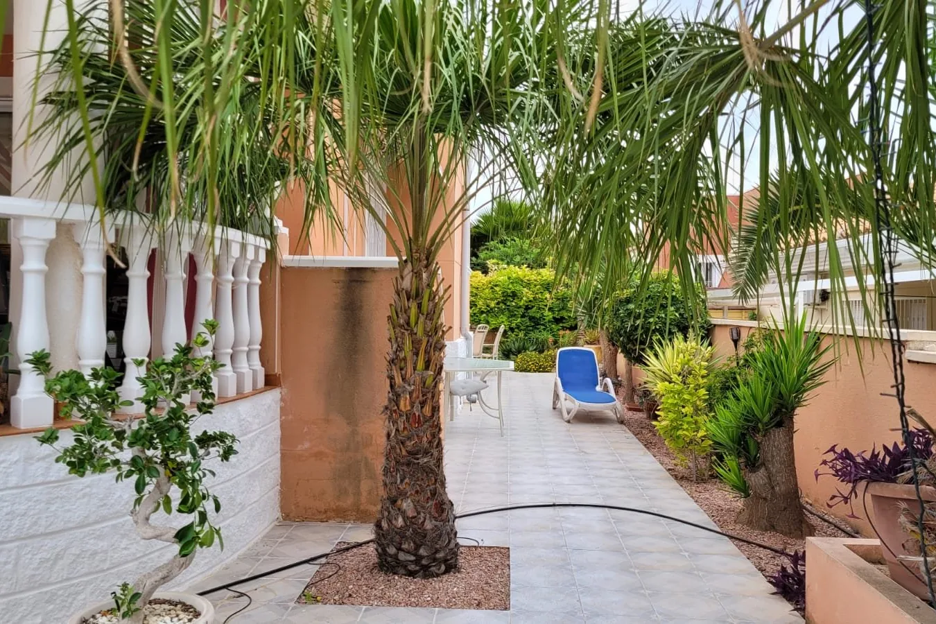 Landscaped Mediterranean garden and terrace with a pool
